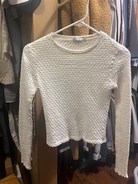 Stradivarius White Textured Long Sleeve Top